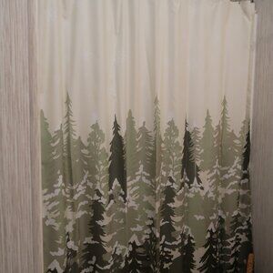 Woodland Snowfall Christmas Print Shower Curtain 72" x 70" Green Cream